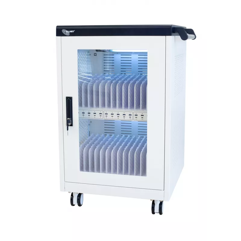 ALLNET CX30-30W 30 įrenginių įkrovimo spinta su 30 USB-A prievadų, 360W bendra galia, užrakinamas plieninis korpusas, 30W vienam įrenginiui