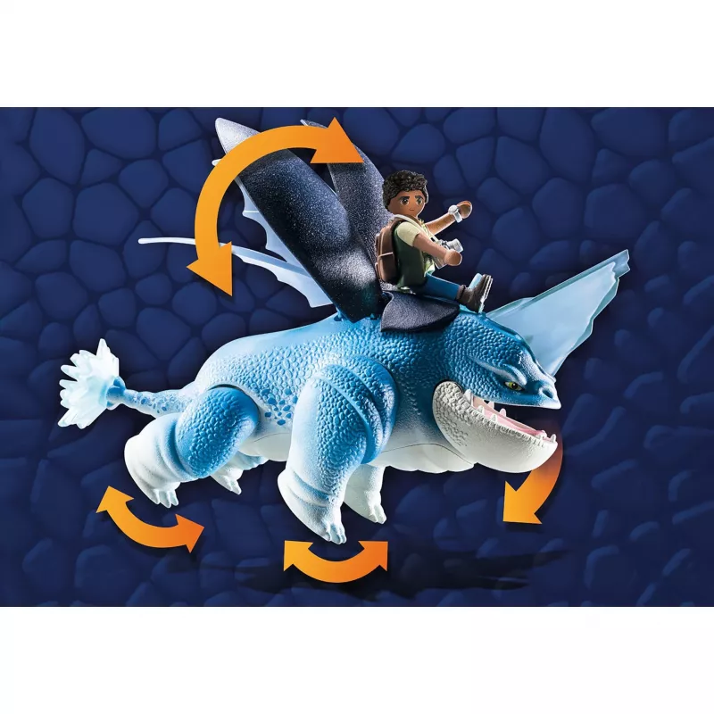 Playmobil 71082 Dragons: The Nine Realms – Plowhorn ir D'Angelo su krištolo uolos sprogimo funkcija