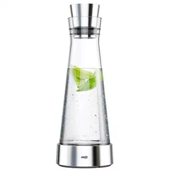 EMSA Flow Slim 1,0 l stiklinis ąsotis su šaldymo elementu, borosilikatinis stiklas, CloseUp dangtelis be lašėjimo, permatomas/sidabrinis