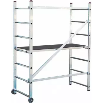 KRAUSE CORDA Scaffolding Mini 3 m aukščio aliumininis mobilus pastolių bokštas su 4 pasukamais ratukais, platforma 1500x600 mm, 2 apkrovos klasė, EN 1004