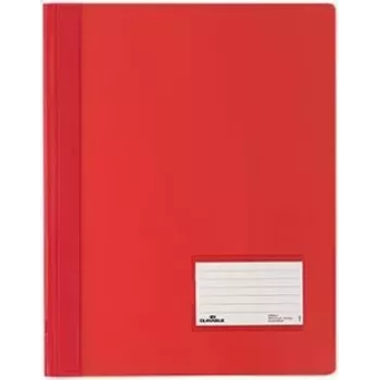DURABLE DURALUX Extra Wide A4 segtuvas su metaliniu spaustuku, raudonas peršviečiamas PVC (25 vnt. pak.)