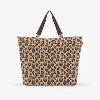 Reisenthel Shopper XL Leo Macchiato – didelis perdirbto PET pirkinių krepšys su leopardų raštu, 35 L