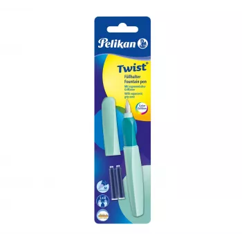 Pelikan Twist P457 plunksninis rašiklis, mėtų spalvos, vidutinio storio plunksna, nerūdijančio plieno, kasečių užpildymas, tinkamas dešiniarankiams ir kairiarankiams, Vokietija