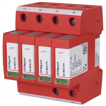 DEHNguard DG M TNS 275 FM 2 tipo apsaugos nuo viršįtampių įtaisas, 4 polių, 275 V AC, 40 kA, IP20, DIN bėgelis