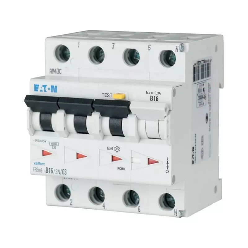 Eaton FRBM6-C16/3N/003-A 4 polių diferencialinis automatas, 16 A, 30 mA, A tipas, C kreivė, 10 kA