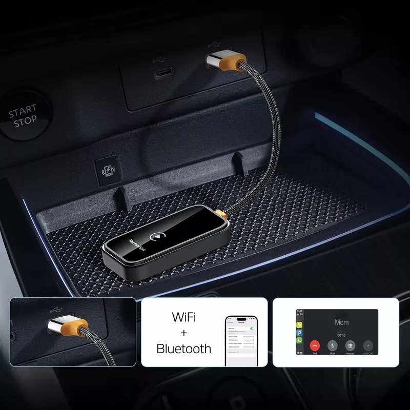 TechniSat Technicast 100 belaidis CarPlay ir Android Auto adapteris – juodas, USB-C, Plug & Play