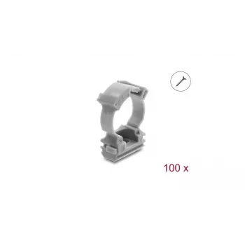 Delock kabelių kanalo laikiklis su fiksavimo spaustuku, prisukamas 20 mm kabelių apsauginiam kanalui, 100 vnt., pilkas