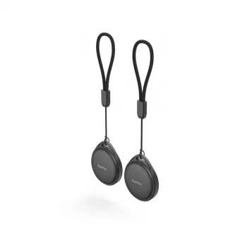 Hama 185839 Smart Tracker 2 rinkinys (juodos spalvos) – suderinamas su Apple Find My ir Google Find My Device, Bluetooth 5.2, IP67 atsparus vandeniui, keičiama CR2032 baterija, 80 dB signalas