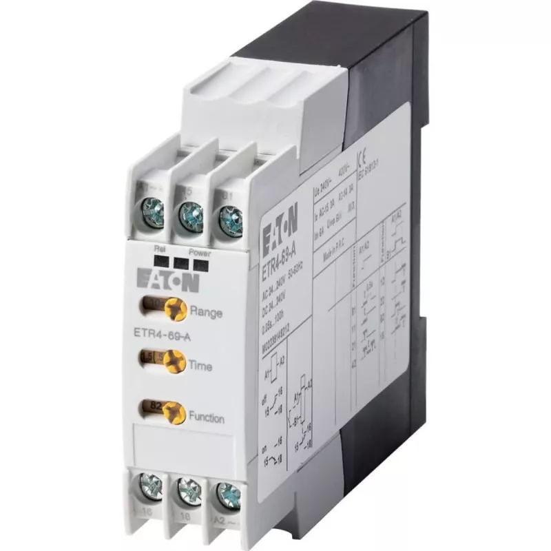 EATON ETR4-69-A daugiafunkcinis laiko relė, 1 perjungimo kontaktas, 24-240 V AC/DC, 0,05 s - 100 h, DIN bėgelis