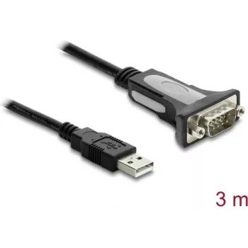 Delock USB 2.0 Type-A į RS-232 serijinį adapterio kabelį su DB9 vyrišku jungtimi ir fiksavimo veržlėmis, 3 m