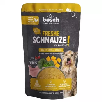BOSCH Freshe Schnauze Mono-Protein šlapias šunų maistas su vištiena, moliūgu ir brokoliais – 250 g pakelis