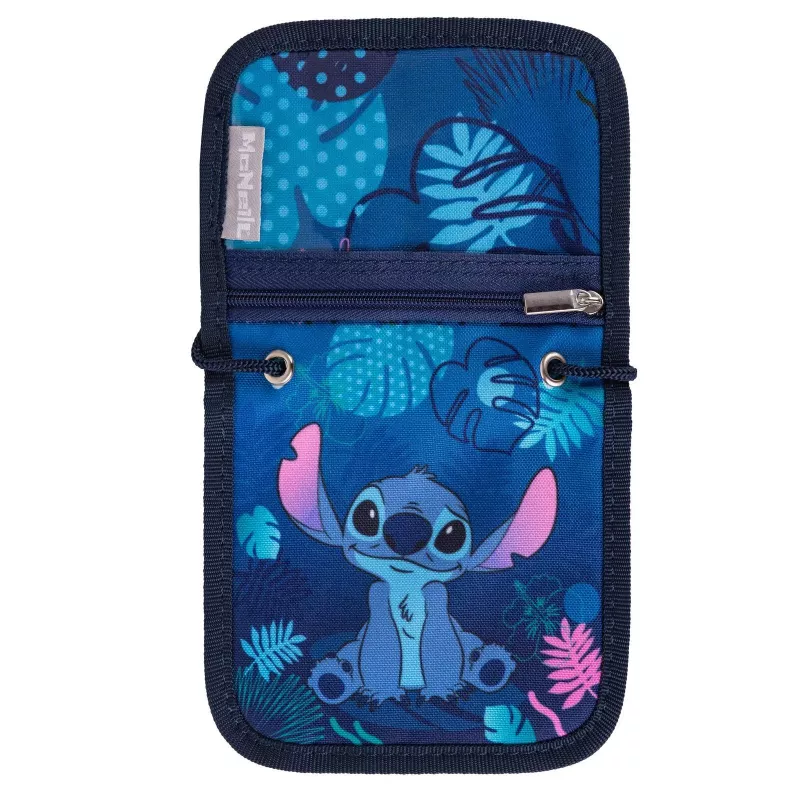 McNeill Disney Stitch krūtinės maišelis mėlynas - vaikų kaklo piniginė su užtrauktuku ir Velcro kišenėmis