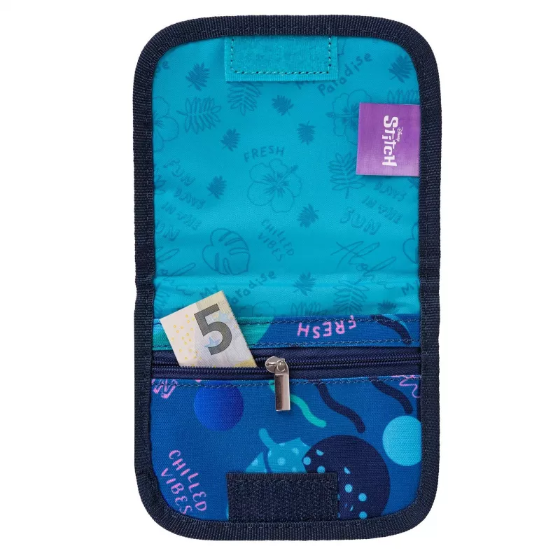 McNeill Disney Stitch krūtinės maišelis mėlynas - vaikų kaklo piniginė su užtrauktuku ir Velcro kišenėmis