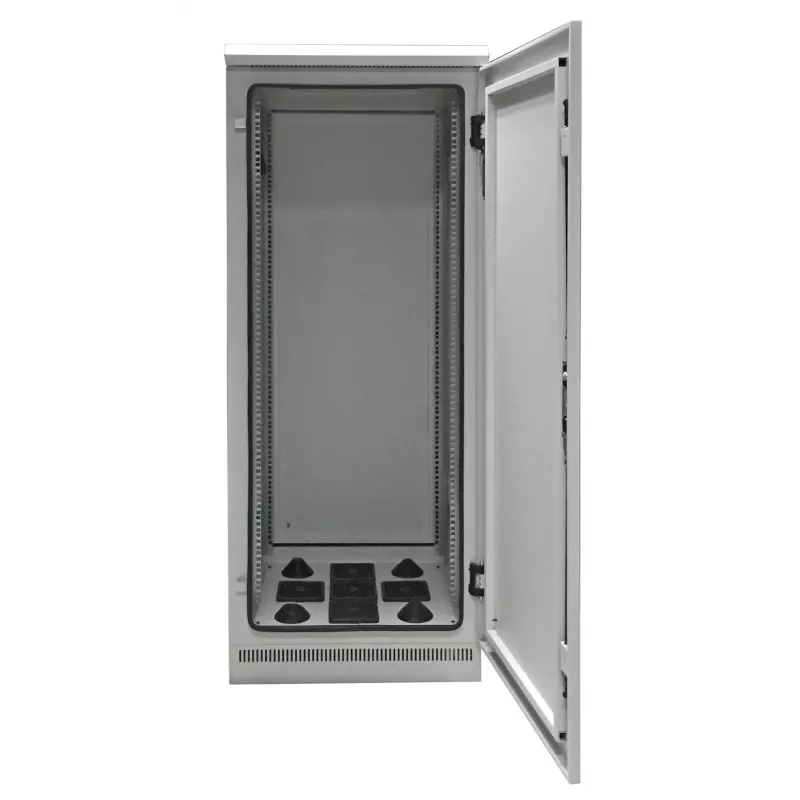 EFB Elektronik 19 colių tinklo spinta 24U 600x600 IP55 su surinktu pjedestalu, šviesiai pilka RAL 7035