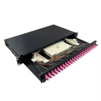 LogiLink 19 colių 1U 24 prievadų LC Duplex OM4 daugiamodė suvirinimo dėžutė (patch panel), juoda