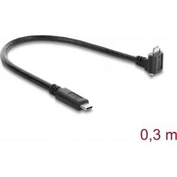 Delock USB 5 Gbps laidas USB Type-C vyriškas tiesus į USB Micro-B vyrišką 90° kampu į viršų su 18 mm varžtų atstumu, 0,3 m, juodas