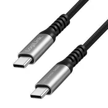 LogiLink USB 2.0 Type-C laidas, C/M į C/M, 480 Mbps, 240W, nailonas, metalas, juoda/sidabrinė, 2 m
