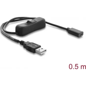 Delock USB maitinimo laidas, Type-A kištukas į Type-C lizdą su jungikliu, 0,5 m