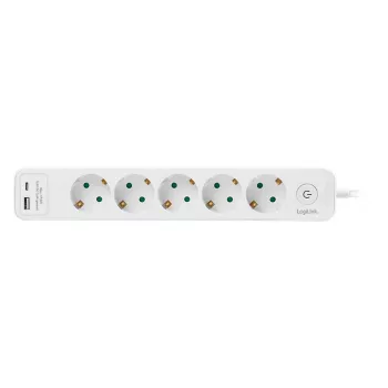 LogiLink LPS280U elektros ilgintuvas, 5 AC lizdai, 2 USB prievadai (USB-A ir USB-C), 17W, baltas