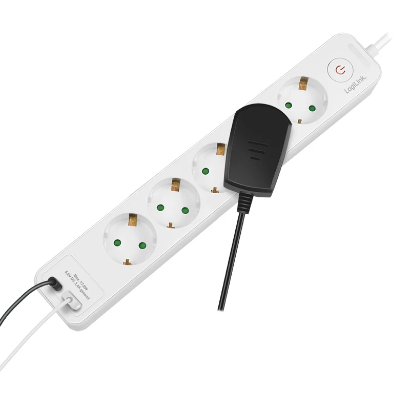 LogiLink LPS280U elektros ilgintuvas, 5 AC lizdai, 2 USB prievadai (USB-A ir USB-C), 17W, baltas