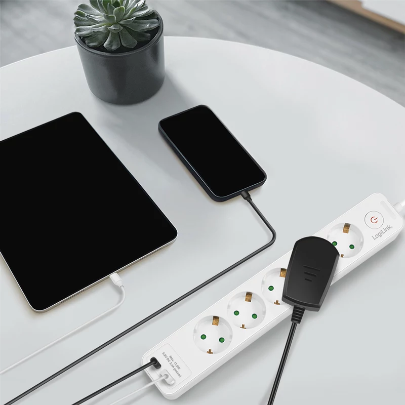 LogiLink LPS280U elektros ilgintuvas, 5 AC lizdai, 2 USB prievadai (USB-A ir USB-C), 17W, baltas