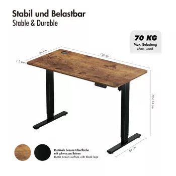 LOGILINK EO0057 elektrinis aukščio reguliavimo stalas, 120x60 cm, vienas variklis, rudas stalviršis, 70 kg apkrova