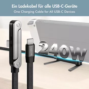 LogiLink USB 2.0 Type-C laidas C/M į C/M 480 Mbps 240W plokščias juodas 1,5 m