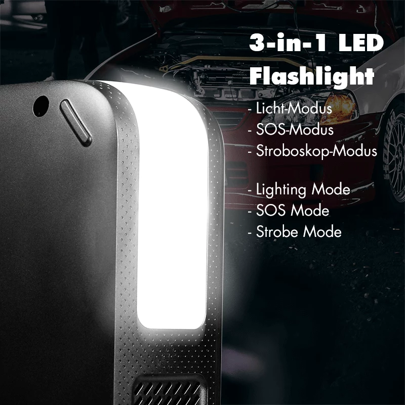 LogiLink PA0358 4-in-1 automobilio užvedimo starteris su oro kompresoriumi, 7200 mAh, 200A paleidimo srovė, LED žibintuvėlis