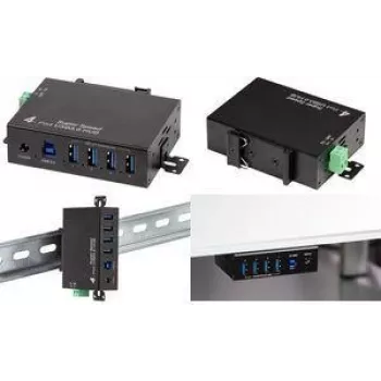 LogiLink USB 3.0 pramoninis 4 prievadų metalinis USB šakotuvas su DIN bėgio laikikliu