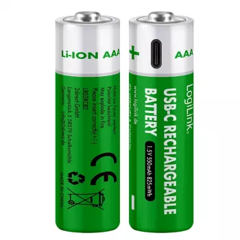 LogiLink LR03RCB2 USB-C įkraunamos AAA ličio jonų baterijos, 1,5 V, 750 mWh, 2 vnt.
