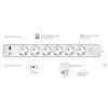 LogiLink ilgintuvas su 6 apsauginiais lizdais, USB-A ir USB-C PD 20W, mygtuku, 1,5 m, baltas