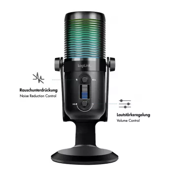 LogiLink USB kondensatorinis mikrofonas su RGB apšvietimu, kardiode/omnidirekcinis, 20 Hz – 20 kHz, juodas (HS0059)