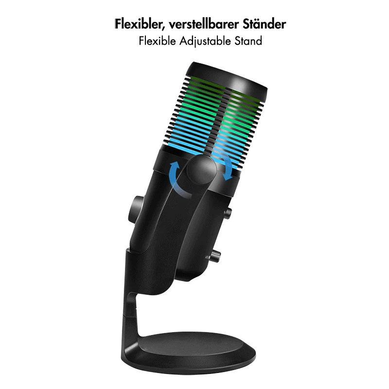 LogiLink USB kondensatorinis mikrofonas su RGB apšvietimu, kardiode/omnidirekcinis, 20 Hz – 20 kHz, juodas (HS0059)