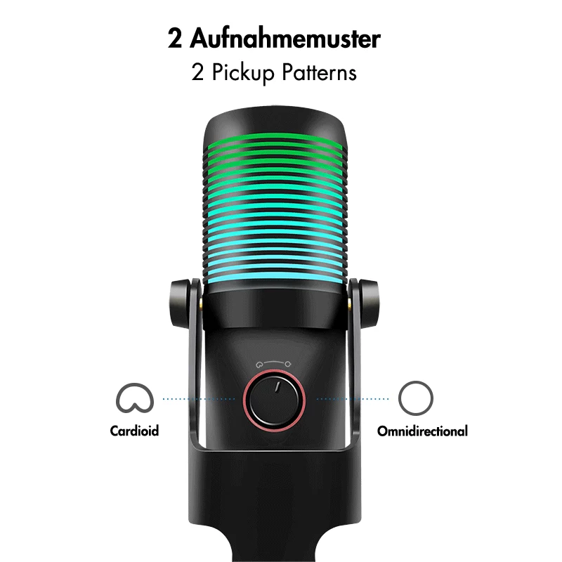 LogiLink USB kondensatorinis mikrofonas su RGB apšvietimu, kardiode/omnidirekcinis, 20 Hz – 20 kHz, juodas (HS0059)
