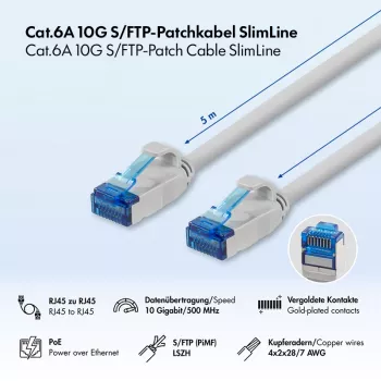 LogiLink Cat.6A Slim S/FTP LSZH jungiamasis laidas, pilkas, 5 m, SlimLine