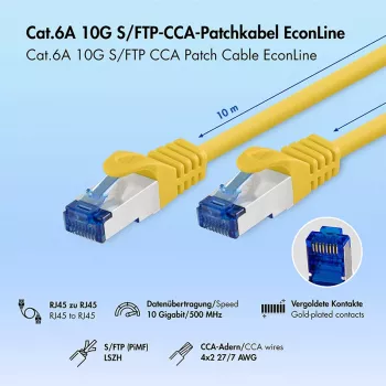 LogiLink Cat.6A S/FTP LSZH 10 m geltonas patch kabelis, CCA, EconLine