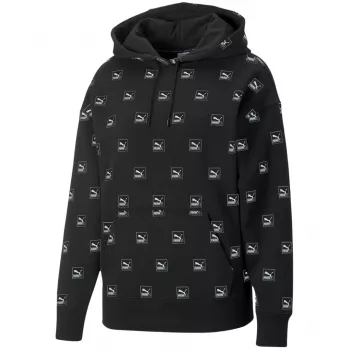 PUMA Brand Love AOP gobtuvas FL juodas 535706 01 vyriškas laisvo kirpimo megztinis su viso paviršiaus raštu