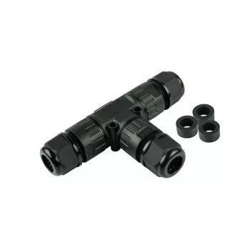 Kabelmeister Tool-less IP68 T-Cable Connector / T-Adapter, 3-Pole, juodos spalvos