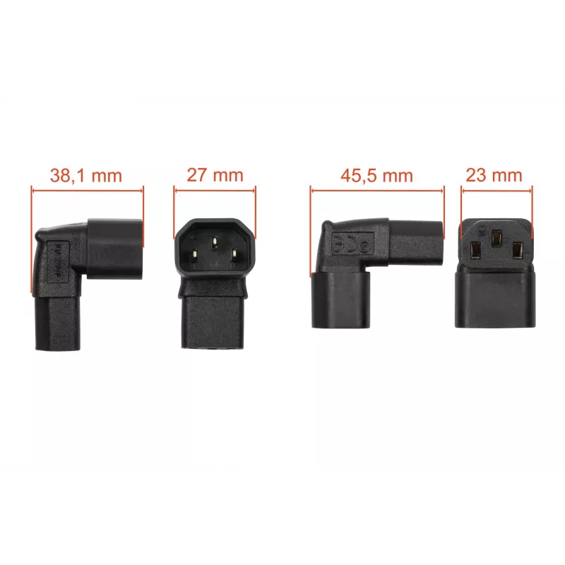 Kabelmeister IEC C14 į C13 kampuotas maitinimo adapteris, 10A 250V, juodas