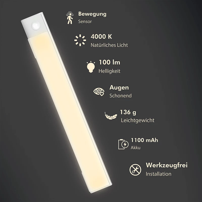 LogiLink LED Under Cabinet Light su PIR jutikliu, 300 mm, 100 lm, sidabrinis