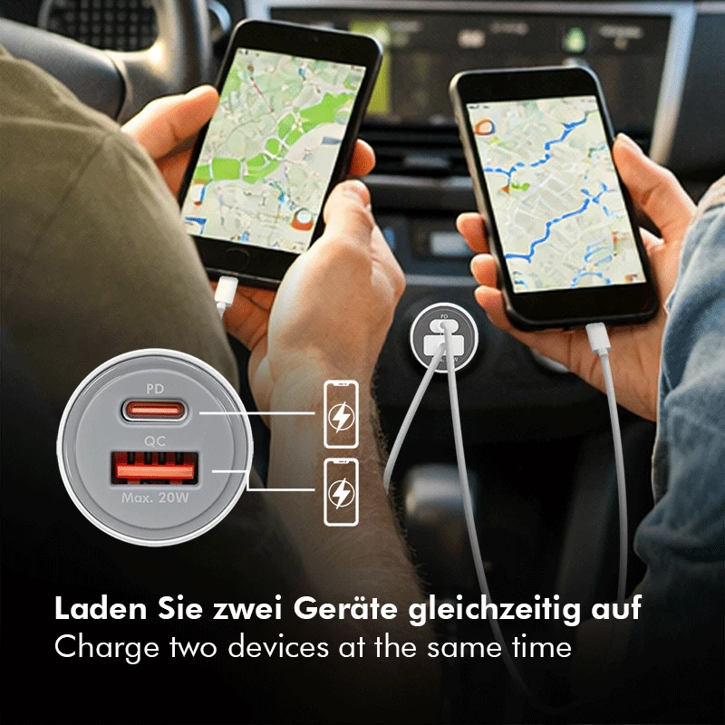 LogiLink USB automobilinis įkroviklis, 2 prievadai, 20W greitas įkrovimas, sidabrinis