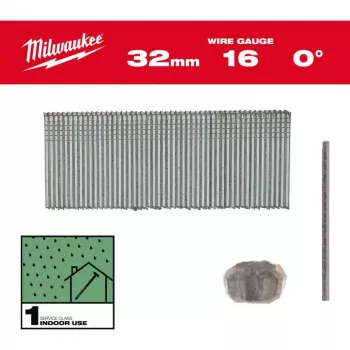 Milwaukee 16 Gauge 25 mm tiesios vinys apdailai M18 FN16GS (5000 vnt. pakuotė)