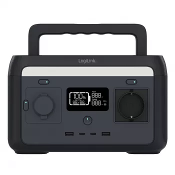 LogiLink nešiojamoji elektrinė stotelė 300W LiFePO4 baterija, 288Wh gryno sinuso, 60W USB-C PD, QC3.0, paruošta saulės energijai