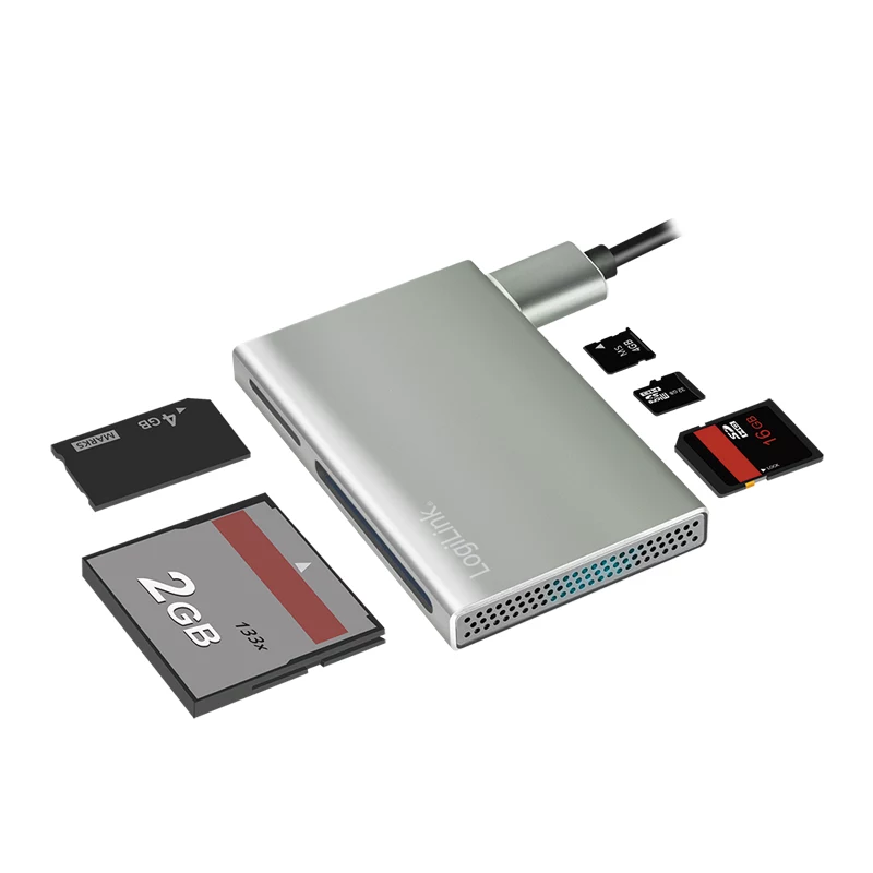 LogiLink USB 3.2 Gen1 5-in-1 kortelių skaitytuvas, metalinis korpusas, sidabrinis