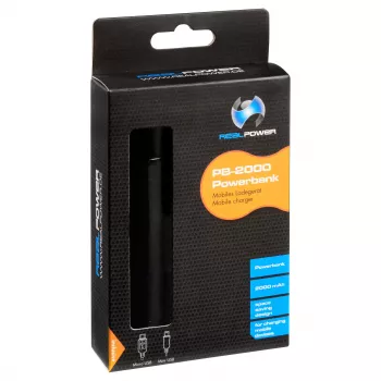 RealPower PB2000 mAh aliumininis Power Bank, juodas