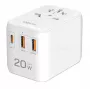 LogiLink PA0356 USB-A/C kelioninis 20W GaN 3 prievadų įkroviklis, baltas