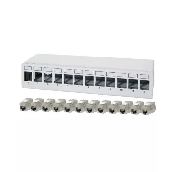 LogiLink NK4093 stalinis skydelis Cat.6A, 12 prievadų, šviesiai pilkas (RAL 7035), ekranuotas, be varžtų plieninis
