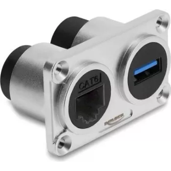 Delock Dual Panel Mount Socket USB 5 Gbps Type-A Female + RJ45 Female Cat.6 sidabrinis