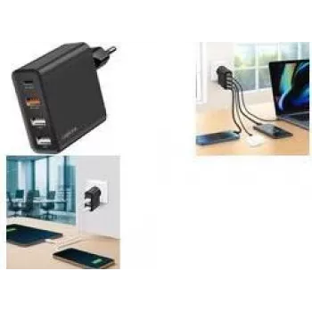 LogiLink 48W GaN USB sieninis įkroviklis, 4 prievadai, 3x USB-A QC + 1x USB-C PD, Europlug, juodas (PA0377)