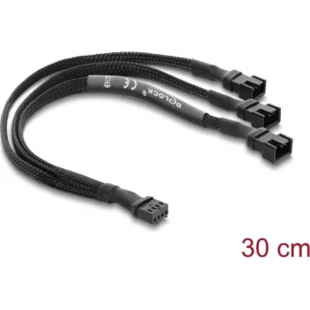 Delock Fan Splitter Cable 1 x 4-Pin PWM Female to 2 x 4-Pin PWM Male (3 Pins Wired on Second) Braided Sleeve 30 cm Black